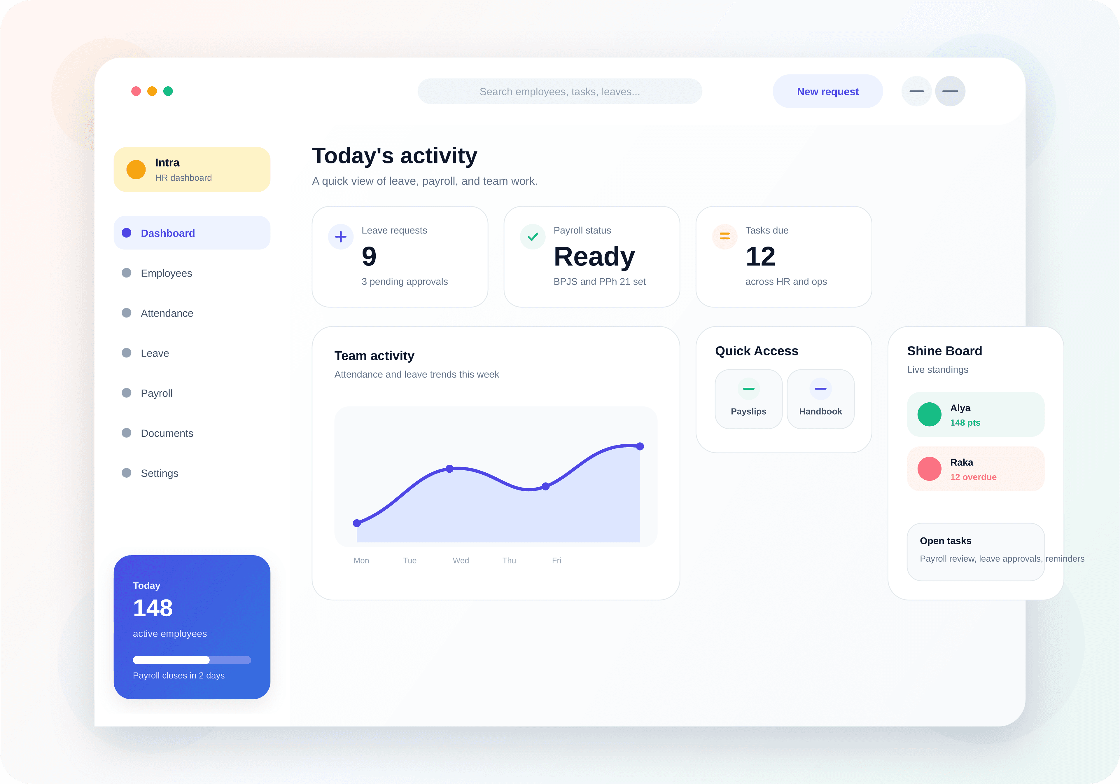 Screenshot of the Intra dashboard